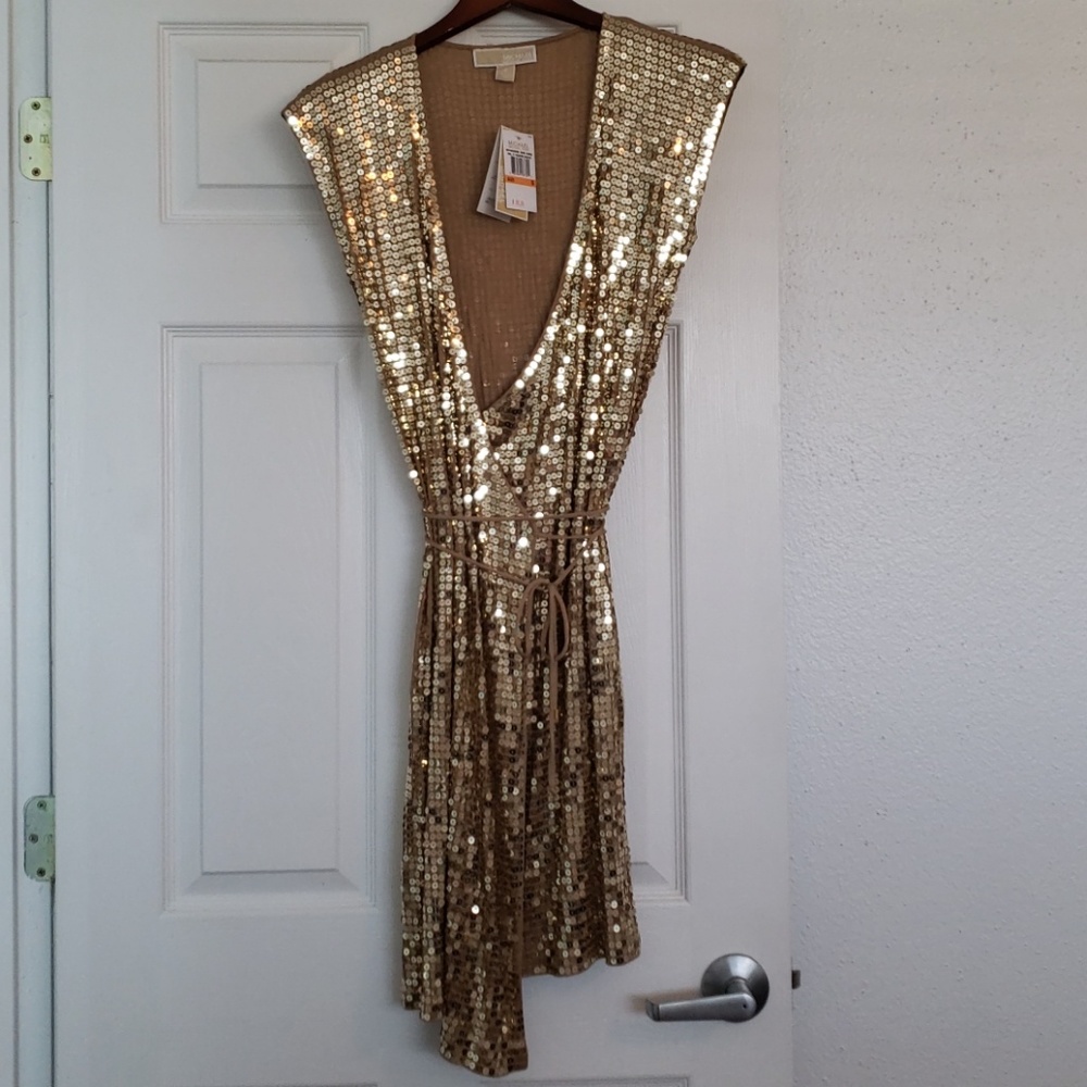 Gold sequin wrap dress